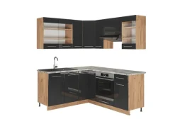 Clearance Vicco Fame-Line Eckküche /Goldkraft Eiche 160 x 190 cm AP Marmor ohne E-Geräte Anthrazit Hochglanz