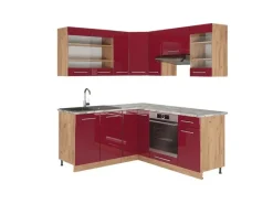 Vicco Fame-Line Eckküche Bordeaux Hochglanz/Goldkraft Eiche 160 x 60 cm ohne Arbeitsplatte ohne E-Geräte< Winkelküchen