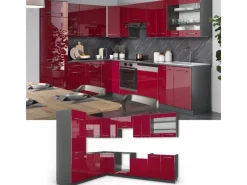 Winkelküchen<Vicco Fame-Line Eckküche Bordeaux Hochglanz/Anthrazit 227 x 60 cm ohne Arbeitsplatte ohne E-Geräte