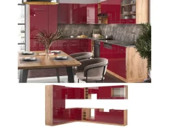 Winkelküchen<Vicco Fame-Line Eckküche Bordeaux Hochglanz/Goldkraft Eiche 347 x 257 cm AP Anthrazit ohne E-Geräte