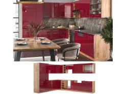 Vicco Fame-Line Eckküche Bordeaux Hochglanz/Goldkraft Eiche 347 x 257 cm ohne Arbeitsplatte ohne E-Geräte< Winkelküchen
