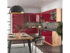Vicco Fame-Line Eckküche Bordeaux Hochglanz/Goldkraft Eiche 347 x 257 cm ohne Arbeitsplatte ohne E-Geräte< Winkelküchen