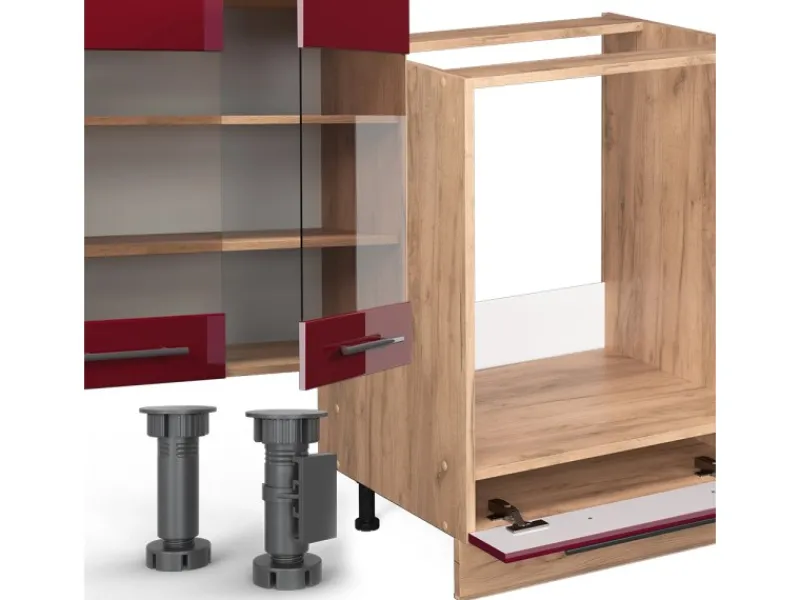Vicco Fame-Line Eckküche Bordeaux Hochglanz/Goldkraft Eiche 347 x 257 cm ohne Arbeitsplatte ohne E-Geräte< Winkelküchen