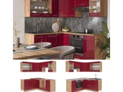 Vicco Fame-Line Eckküche Bordeaux Hochglanz/Goldkraft Eiche 160 x 190 cm AP Eiche ohne E-Geräte< Winkelküchen