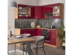 Vicco Fame-Line Eckküche Bordeaux Hochglanz/Goldkraft Eiche 160 x 190 cm AP Eiche ohne E-Geräte< Winkelküchen