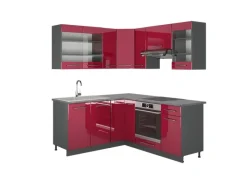Outlet Vicco Fame-Line Eckküche Bordeaux Hochglanz/Anthrazit 160 x 190 cm AP Anthrazit ohne E-Geräte Brilliant Bordeaux