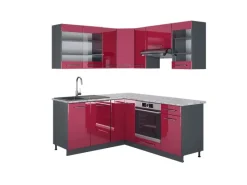 Vicco Fame-Line Eckküche Bordeaux Hochglanz/Anthrazit 160 x 190 cm AP Marmor ohne E-Geräte< Winkelküchen