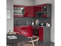 Vicco Fame-Line Eckküche Bordeaux Hochglanz/Anthrazit 160 x 190 cm AP Marmor ohne E-Geräte< Winkelküchen