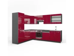 Vicco Fame-Line Eckküche Bordeaux Hochglanz/Anthrazit 227 x 287 cm AP Anthrazit ohne E-Geräte< Winkelküchen