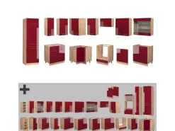 Clearance Vicco Fame-Line Eckküche Bordeaux Hochglanz/Goldkraft Eiche 227 x 60 cm ohne Arbeitsplatte ohne E-Geräte Bordeaux-Glanz