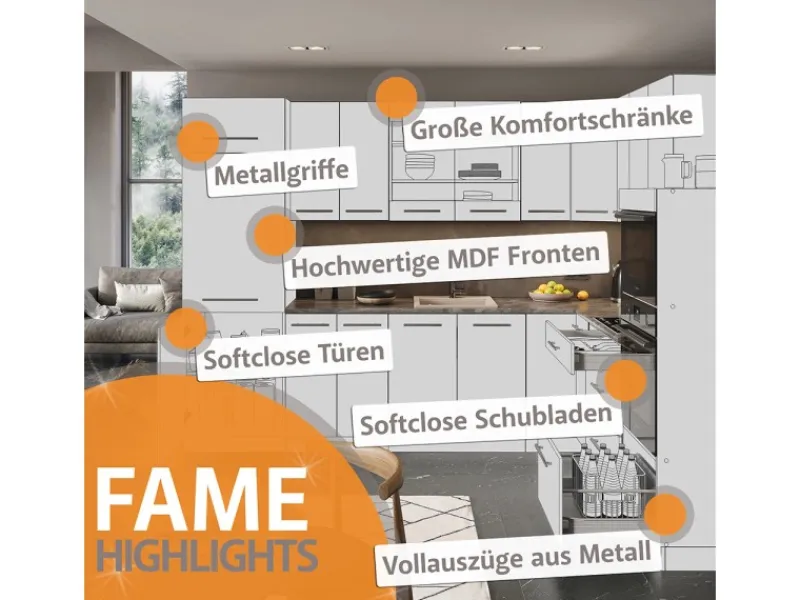 Online Vicco Fame-Line Eckküche Bordeaux Hochglanz/Anthrazit 347 x 257 cm ohne Arbeitsplatte ohne E-Geräte Brilliant Bordeaux