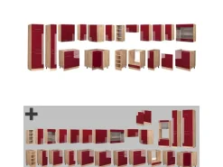 Hot Vicco Fame-Line Eckküche Bordeaux Hochglanz/Goldkraft Eiche 347 x 257 cm AP Marmor ohne E-Geräte Bordeaux-Glanz