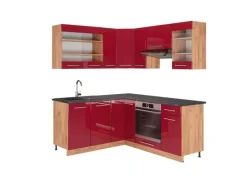 Vicco Fame-Line Eckküche Bordeaux Hochglanz/Goldkraft Eiche 160 x 190 cm AP Anthrazit ohne E-Geräte< Winkelküchen