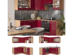 Vicco Fame-Line Eckküche Bordeaux Hochglanz/Goldkraft Eiche 160 x 190 cm AP Anthrazit ohne E-Geräte< Winkelküchen