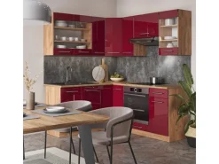 Vicco Fame-Line Eckküche Bordeaux Hochglanz/Goldkraft Eiche 160 x 190 cm AP Anthrazit ohne E-Geräte< Winkelküchen