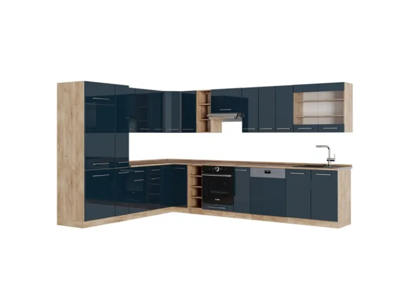 Vicco Fame-Line Eckküche Hochglanz/Goldkraft Eiche 257 x 60 cm ohne Arbeitsplatte ohne E-Geräte< Einbauküchen|Winkelküchen