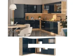 Vicco Fame-Line Eckküche Hochglanz/Goldkraft Eiche 257 x 60 cm ohne Arbeitsplatte ohne E-Geräte< Einbauküchen|Winkelküchen