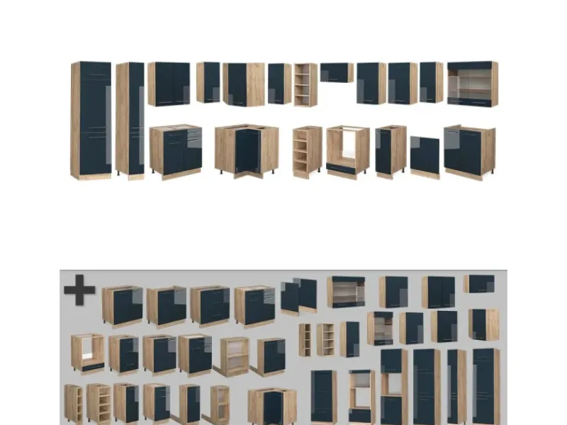 Vicco Fame-Line Eckküche Hochglanz/Goldkraft Eiche 257 x 60 cm ohne Arbeitsplatte ohne E-Geräte< Einbauküchen|Winkelküchen