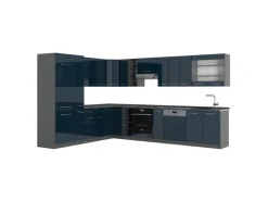 New Vicco Fame-Line Eckküche Hochglanz/Anthrazit 257 x 60 cm ohne Arbeitsplatte ohne E-Geräte Dunkelblau