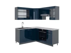 Online Vicco Fame-Line Eckküche Hochglanz/Anthrazit 160 x 190 cm AP Marmor ohne E-Geräte Dunkelblau