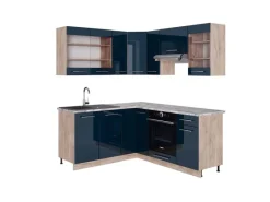 Vicco Fame-Line Eckküche Hochglanz/Goldkraft Eiche 160 x 190 cm AP Marmor ohne E-Geräte< Winkelküchen
