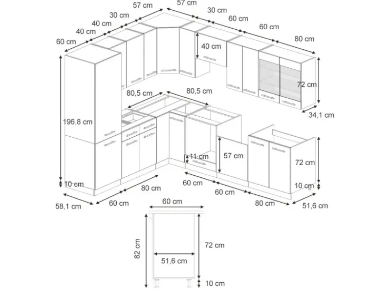 Vicco Fame-Line Eckküche Hochglanz/Anthrazit 227 x 60 cm ohne Arbeitsplatte ohne E-Geräte< Winkelküchen