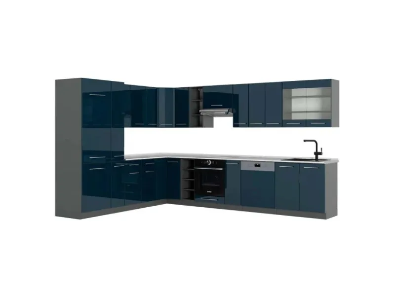 Vicco Fame-Line Eckküche Hochglanz/Anthrazit 257 x 60 cm AP Marmor ohne E-Geräte< Winkelküchen|Küchenschränke