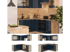 Discount Vicco Fame-Line Eckküche Hochglanz/Goldkraft Eiche 160 x 190 cm AP Anthrazit ohne E-Geräte Dunkelblau