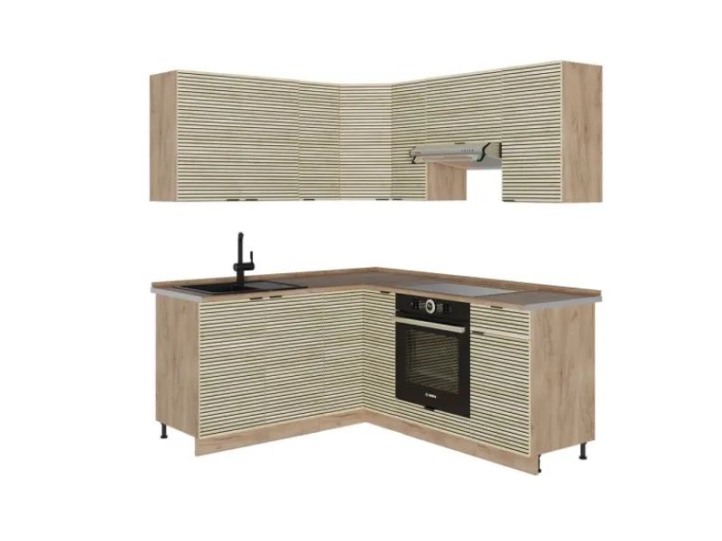 Hot Vicco Fame-Line Eckküche Eiche Paneel/Goldkraft Eiche 160 x 190 cm AP Eiche ohne E-Geräte Berghütten Eiche
