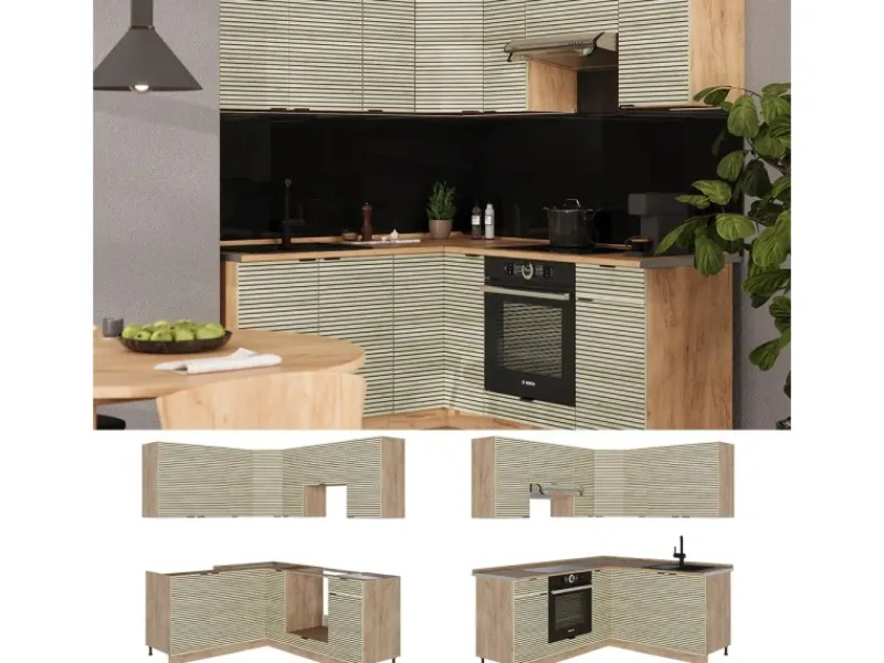 Hot Vicco Fame-Line Eckküche Eiche Paneel/Goldkraft Eiche 160 x 190 cm AP Eiche ohne E-Geräte Berghütten Eiche