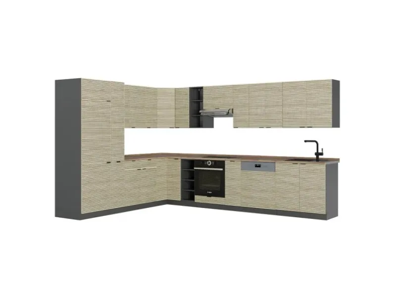 Vicco Fame-Line Eckküche Eiche Paneel/Anthrazit 347 x 257 cm AP Eiche ohne E-Geräte< Winkelküchen