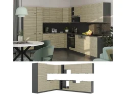 Vicco Fame-Line Eckküche Eiche Paneel/Anthrazit 347 x 257 cm AP Eiche ohne E-Geräte< Winkelküchen