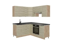 New Vicco Fame-Line Eckküche Eiche Paneel/Goldkraft Eiche 160 x 190 cm AP Anthrazit ohne E-Geräte Berghütten Eiche