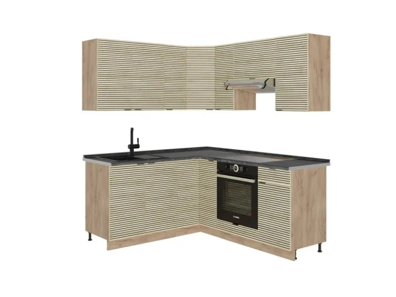 New Vicco Fame-Line Eckküche Eiche Paneel/Goldkraft Eiche 160 x 190 cm AP Anthrazit ohne E-Geräte Berghütten Eiche