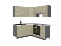 Vicco Fame-Line Eckküche Eiche Paneel/Anthrazit 160 x 190 cm AP Marmor ohne E-Geräte< Winkelküchen