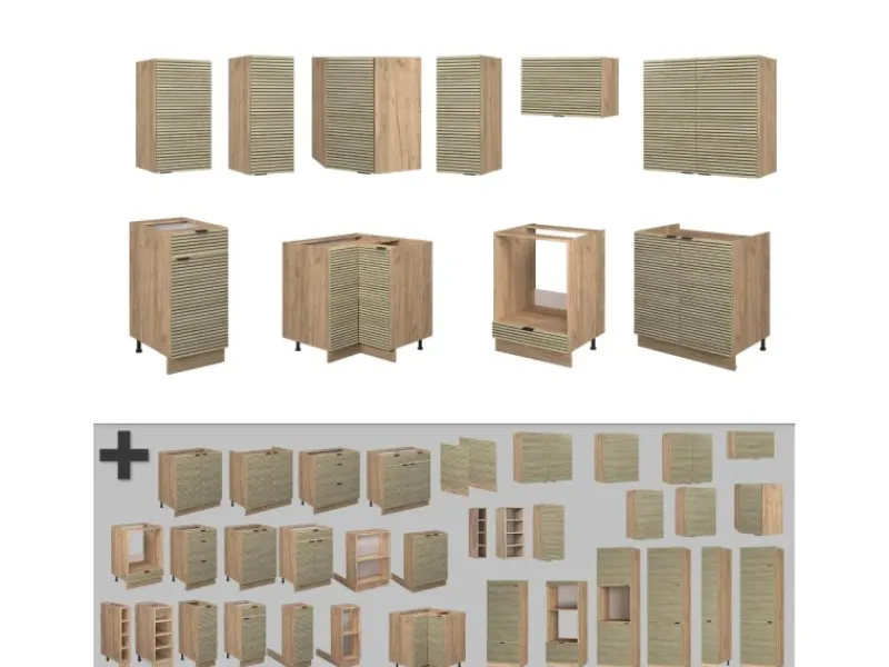 Vicco Fame-Line Eckküche Eiche Paneel/Goldkraft Eiche 160 x 60 cm ohne Arbeitsplatte ohne E-Geräte< Winkelküchen