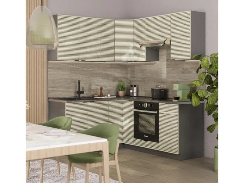 Clearance Vicco Fame-Line Eckküche Eiche Paneel/Anthrazit 160 x 190 cm AP Eiche ohne E-Geräte Brauhaus Eiche