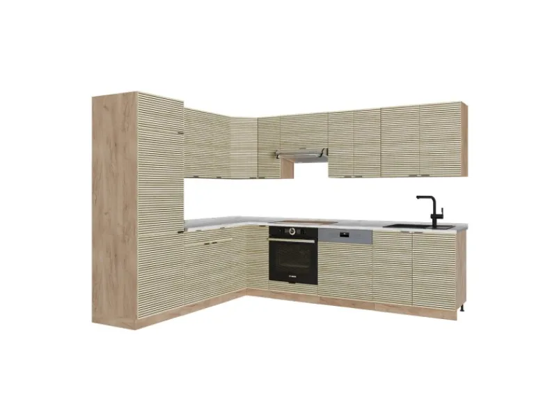 Winkelküchen<Vicco Fame-Line Eckküche Eiche Paneel/Goldkraft Eiche 227 x 60 cm ohne Arbeitsplatte ohne E-Geräte