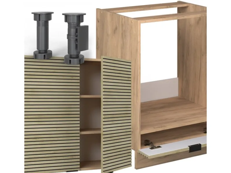 Winkelküchen<Vicco Fame-Line Eckküche Eiche Paneel/Goldkraft Eiche 227 x 60 cm ohne Arbeitsplatte ohne E-Geräte