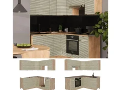 Vicco Fame-Line Eckküche Eiche Paneel/Goldkraft Eiche 160 x 190 cm AP Marmor ohne E-Geräte< Winkelküchen|Küchenschränke