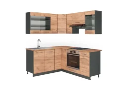 New Vicco Fame-Line Eckküche Goldkraft Eiche/Anthrazit 160 x 190 cm AP Eiche ohne E-Geräte Anthrazit-Eiche