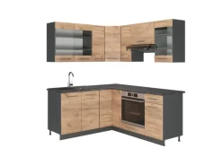 Vicco Fame-Line Eckküche Goldkraft Eiche/Anthrazit 160 x 190 cm AP Anthrazit ohne E-Geräte< Winkelküchen|Einbauküchen