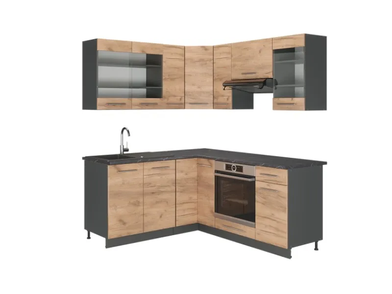 Vicco Fame-Line Eckküche Goldkraft Eiche/Anthrazit 160 x 190 cm AP Anthrazit ohne E-Geräte< Winkelküchen|Einbauküchen