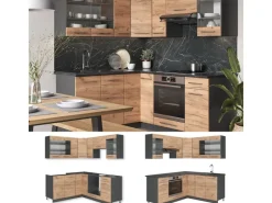 Vicco Fame-Line Eckküche Goldkraft Eiche/Anthrazit 160 x 190 cm AP Anthrazit ohne E-Geräte< Winkelküchen|Einbauküchen
