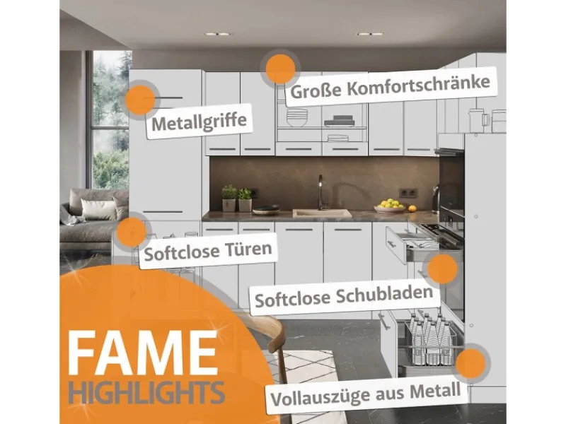 Vicco Fame-Line Eckküche Goldkraft Eiche/Anthrazit 160 x 190 cm AP Anthrazit ohne E-Geräte< Winkelküchen|Einbauküchen