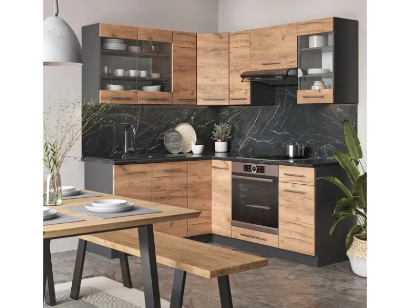 Vicco Fame-Line Eckküche Goldkraft Eiche/Anthrazit 160 x 190 cm AP Anthrazit ohne E-Geräte< Winkelküchen|Einbauküchen