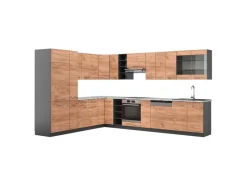 Winkelküchen<Vicco Fame-Line Eckküche Goldkraft Eiche/Anthrazit 347 x 257 cm AP Marmor ohne E-Geräte