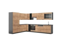 Outlet Vicco Fame-Line Eckküche Goldkraft Eiche/Anthrazit 347 x 257 cm ohne Arbeitsplatte ohne E-Geräte Anthrazit-Eiche
