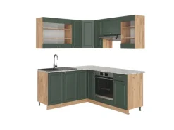 New Vicco Fame-Line Eckküche -Gold Landhaus/Goldkraft Eiche 160 x 60 cm ohne Arbeitsplatte ohne E-Geräte Grün