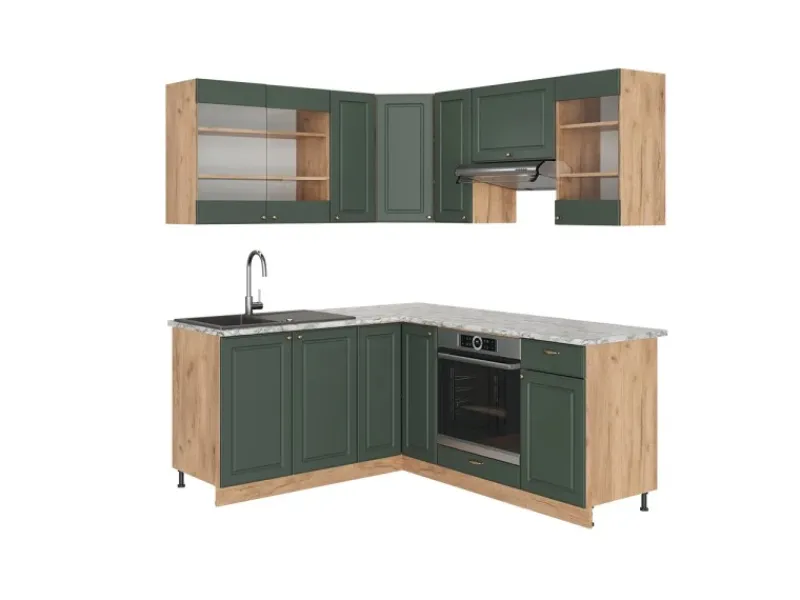 New Vicco Fame-Line Eckküche -Gold Landhaus/Goldkraft Eiche 160 x 60 cm ohne Arbeitsplatte ohne E-Geräte Grün